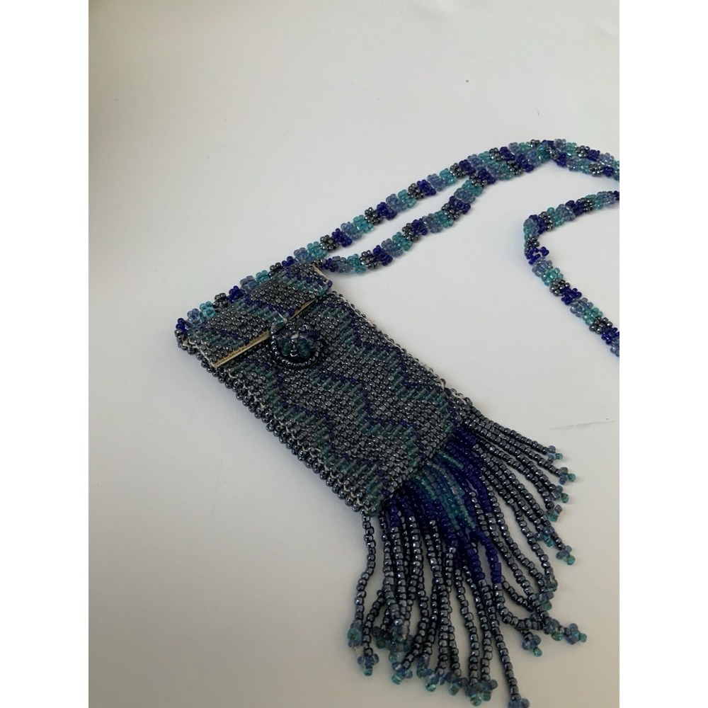 Beaded Necklace Pouch with Fringe Tassels Medicine Purse - Picture 6 of 12